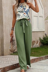 Halter Neck Print Top And Wide Leg Pants