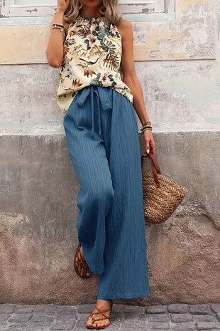 Halter Neck Print Top And Wide Leg Pants