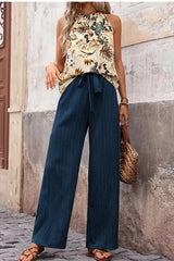 Halter Neck Print Top And Wide Leg Pants
