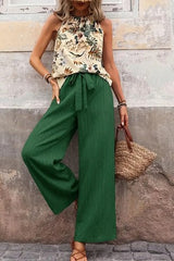 Halter Neck Print Top And Wide Leg Pants
