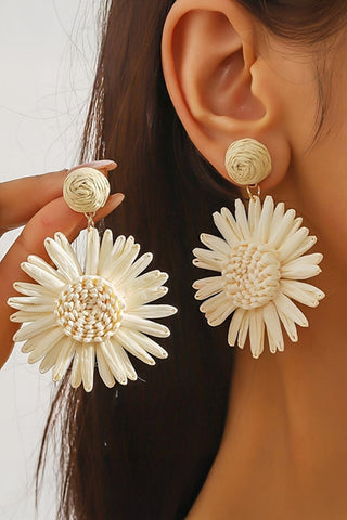 Boho Raffia Crochet Sunflower Dangle Earrings