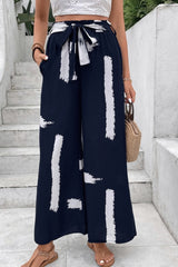 Navy Brush Paint Wide Leg Pants