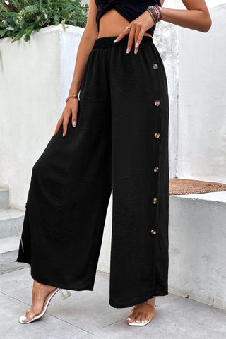Button Details Side Slit Wide-leg Pants