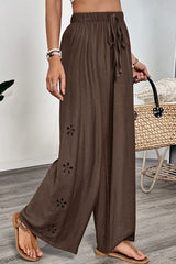 Elastic Waist Hollow Out Wide Leg Pants