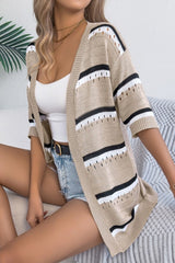 Open Front Stripe Short Slv Cardigan