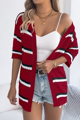 Open Front Stripe Short Slv Cardigan