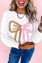 Contrast Bow Drop Shoulder Sweatshirt