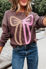Contrast Bow Drop Shoulder Sweatshirt
