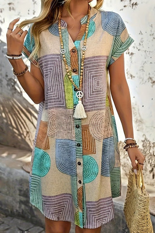 Geometric Print V Neck Dress