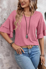 V Neck Double Layer Sleeve Loose Fit Tee