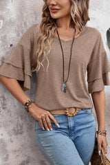 V Neck Double Layer Sleeve Loose Fit Tee