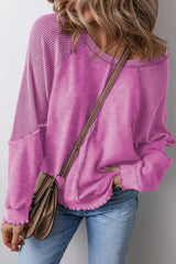 Waffle Patchwork Exposed Seam Sweatshirt