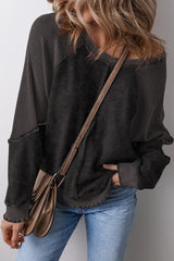 Waffle Patchwork Exposed Seam Sweatshirt