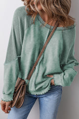 Waffle Patchwork Exposed Seam Sweatshirt