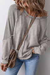Waffle Patchwork Exposed Seam Sweatshirt