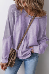 Waffle Patchwork Exposed Seam Sweatshirt