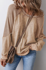 Waffle Patchwork Exposed Seam Sweatshirt