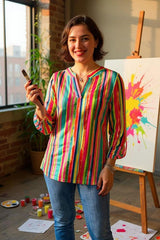 Serape Long Sleeve Women's Blouse W/v-neckline
