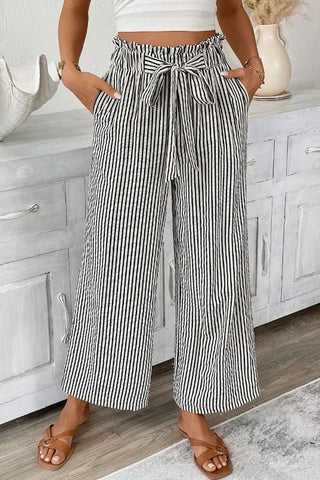 Stripes Waist Tie Pants