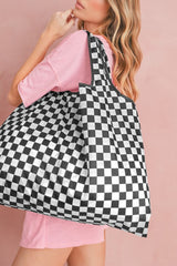 Checkered Print Large Capacity Canvas Shoulder Bag