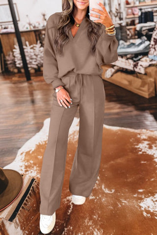 Polo Collar Pullover And Drawstring Sweatpants Set