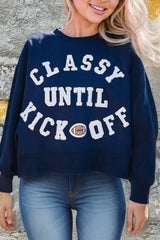 CLASSY UNTIL KICKOFF Plush Letter Patched Loose Sweatshirt