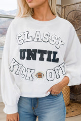 CLASSY UNTIL KICKOFF Plush Letter Patched Loose Sweatshirt