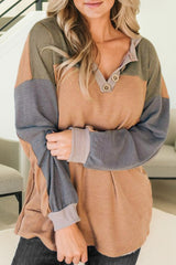 Thermal Textured Knit Drop Shoulder Henley Top