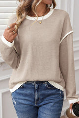 Contrast Color Trim Drop Shoulder Loose Top