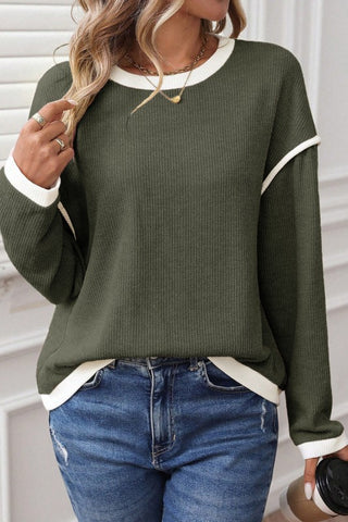 Contrast Color Trim Drop Shoulder Loose Top