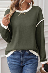 Contrast Color Trim Drop Shoulder Loose Top