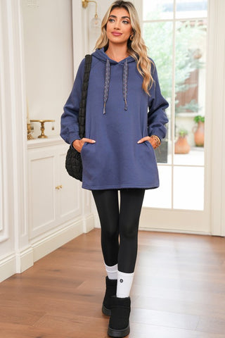 Drawstring Hooded Tunic Sweatshirt
