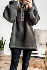 Drawstring Hooded Tunic Sweatshirt