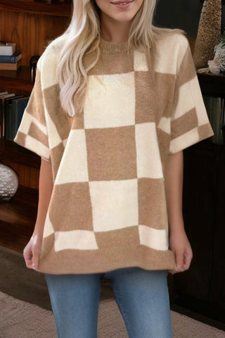 Checkered Pattern Loose Drop Shoulder Sweater