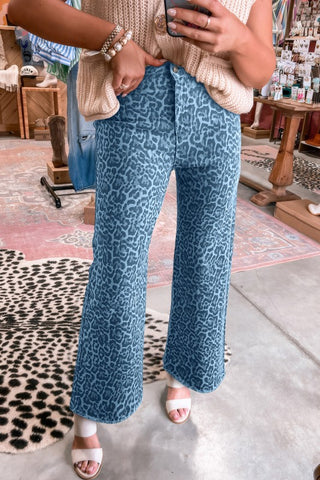Leopard High Waist Frayed Hem Jeans