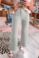 Leopard High Waist Frayed Hem Jeans
