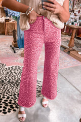 Leopard High Waist Frayed Hem Jeans