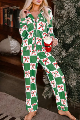 Holly Jolly Checkered Pattern 2pcs Long Pajama Set