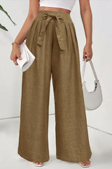 High Waisted Tie Waist Wide Leg Pants