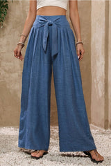 High Waisted Tie Waist Wide Leg Pants