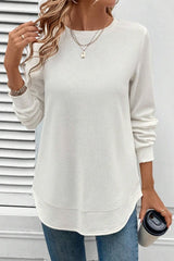 Rounded Hem Waffle Long Sleeve Top