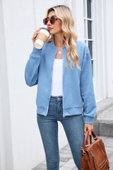 Solid Textured Full Zip Up Bomber Jacket