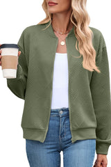 Solid Textured Full Zip Up Bomber Jacket