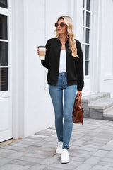 Solid Textured Full Zip Up Bomber Jacket