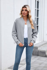 Solid Textured Full Zip Up Bomber Jacket