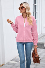 Solid Textured Full Zip Up Bomber Jacket