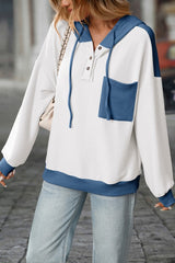 Color Blocking Twisted Strip Hooded Sweatshirt