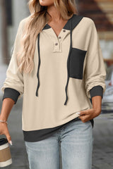 Color Blocking Twisted Strip Hooded Sweatshirt