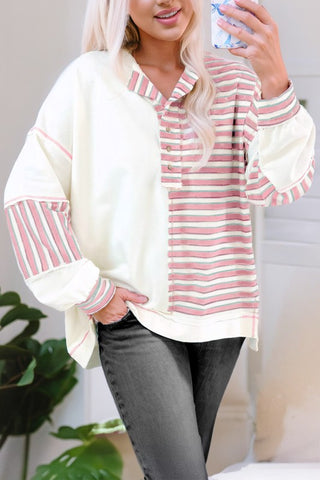 Stripe Stitched Detail Oversized Pullover Top