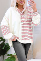 Stripe Stitched Detail Oversized Pullover Top